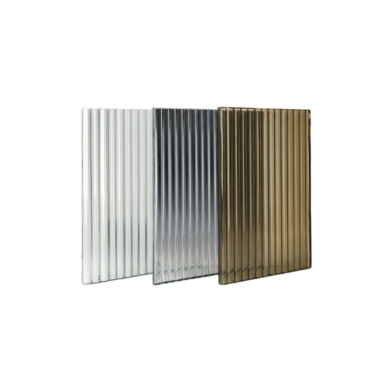 Palazzo fluted glass panel with vertical ribbed texture used as an interior glass wall panel in a modern architectural space