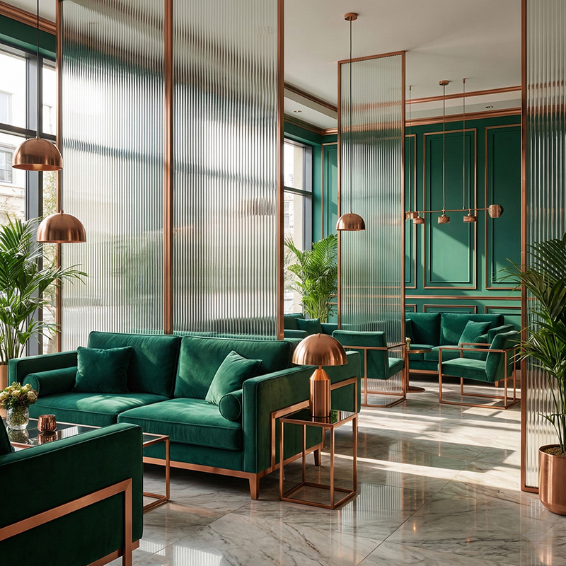 GLASMETRA CFVFGP Vistaline fluted glass panel with vertical ribbed texture for modern interior glass wall panels and partitions