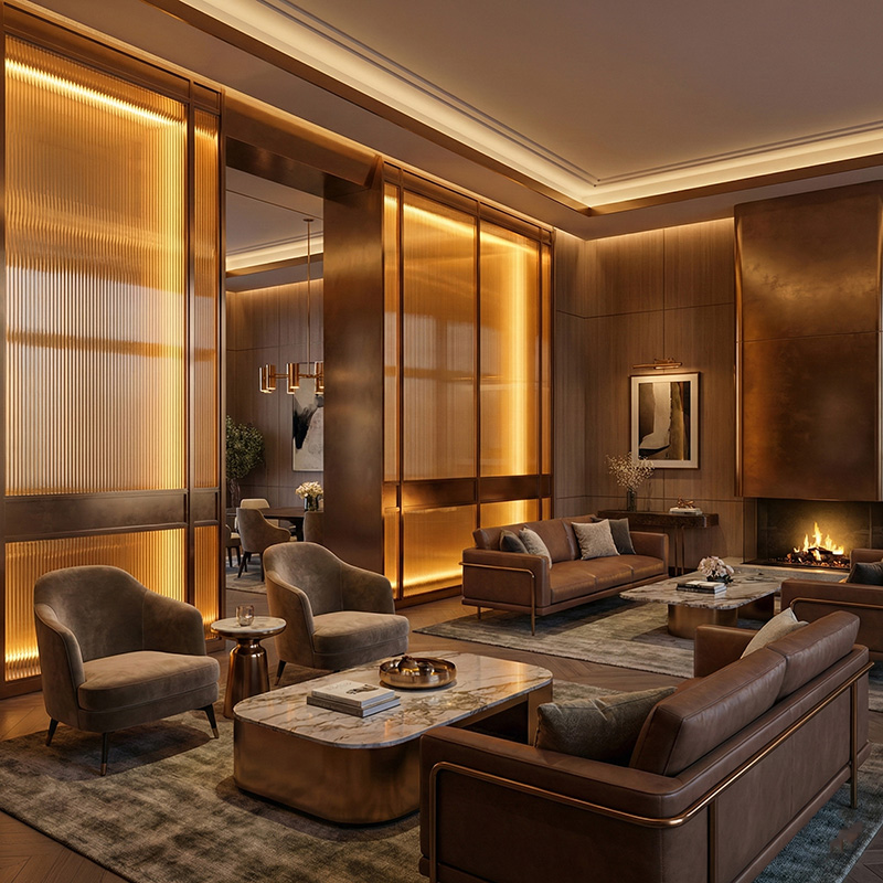 GLASMETRA CFVFGP Vistaline fluted glass panel with vertical ribbed texture for modern interior glass wall panels and partitions