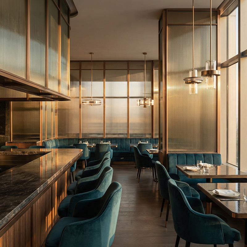 GLASMETRA CFVFGP Vistaline fluted glass panel with vertical ribbed texture for modern interior glass wall panels and partitions