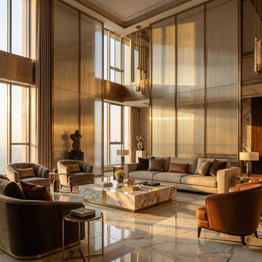 Brass Frame Fluted Glass Panels: Luxury Interior Trend 2026