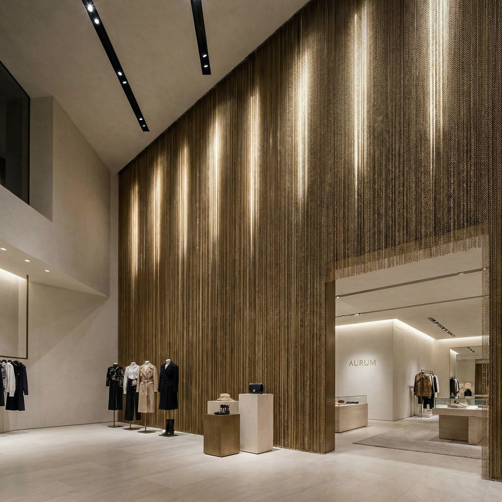 a premium retail store using decorative chainlink curtain .