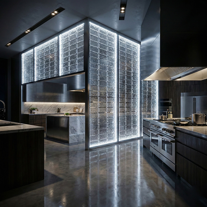 Colored decorative hanging glass blocks YZ-089 to YZ-094 for modular glass wall and suspended glass partition systems.