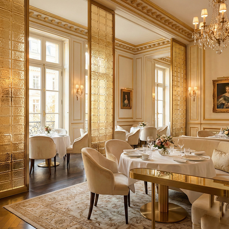 Colored decorative hanging glass blocks YZ-089 to YZ-094 for modular glass wall and suspended glass partition systems.