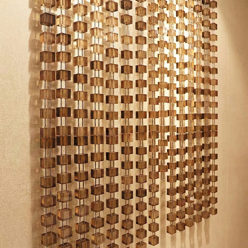 Hanging crystal cube modular partition used as a luxury crystal room divider in modern interior design