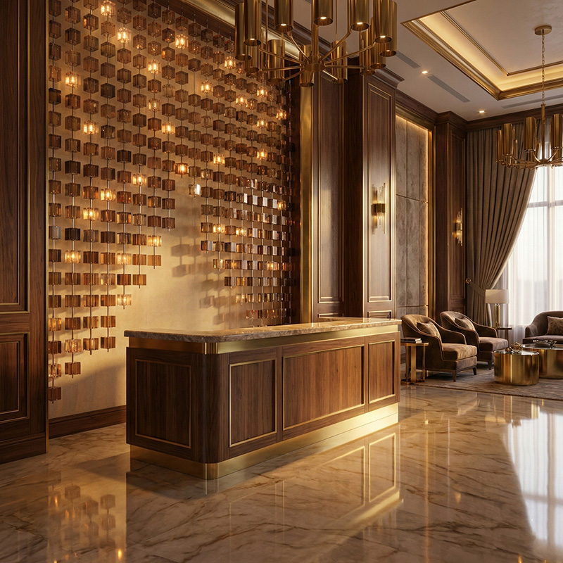 Hanging crystal cube modular partition used as a luxury crystal room divider in modern interior design