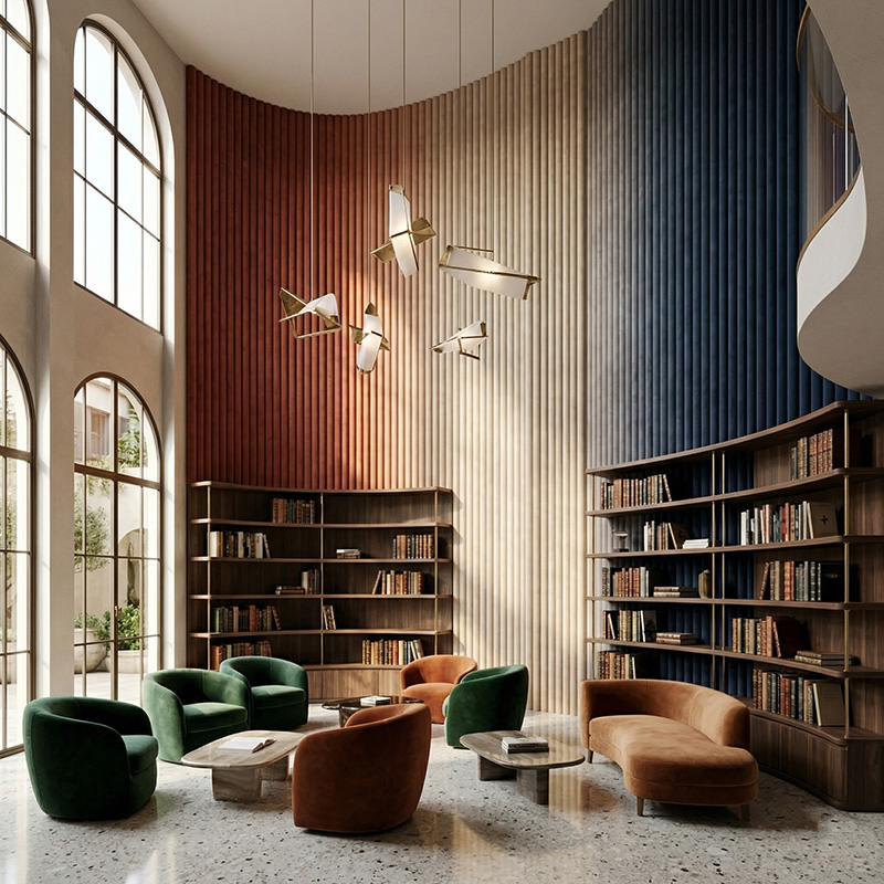 3D corrugation acoustic wall panel made of polyester fiber for sound absorption and modern interior wall design