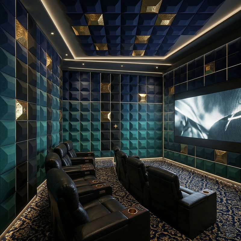 3D stars acoustic wall panel blue polyester fiber decorative sound absorbing panel modern interior design