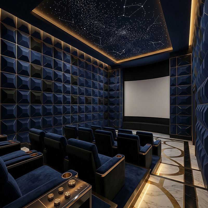 3D stars acoustic wall panel blue polyester fiber decorative sound absorbing panel modern interior design