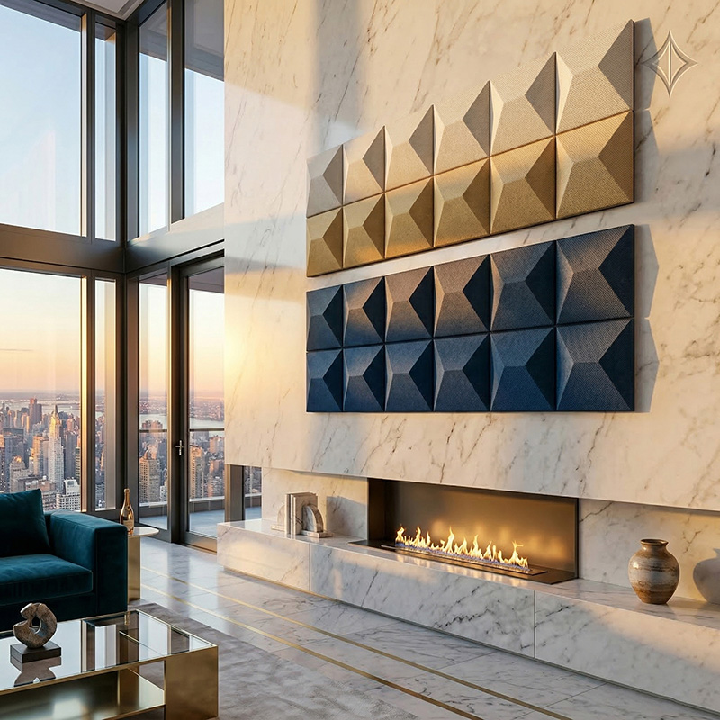 3D stars acoustic wall panel blue polyester fiber decorative sound absorbing panel modern interior design