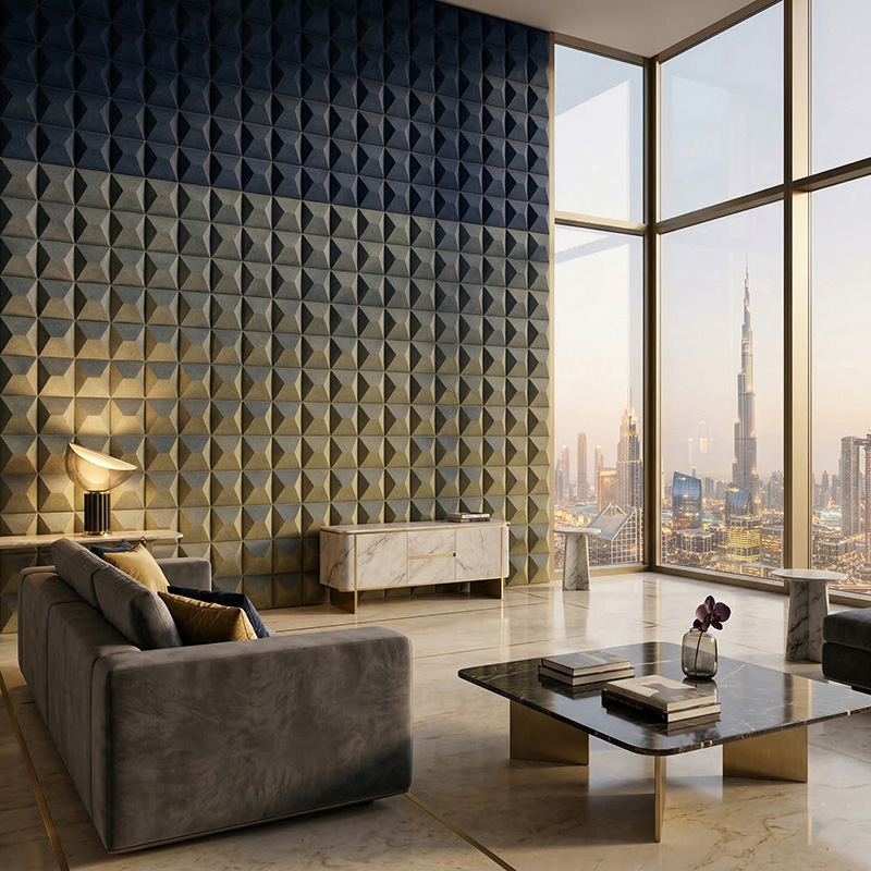 3D stars acoustic wall panel blue polyester fiber decorative sound absorbing panel modern interior design