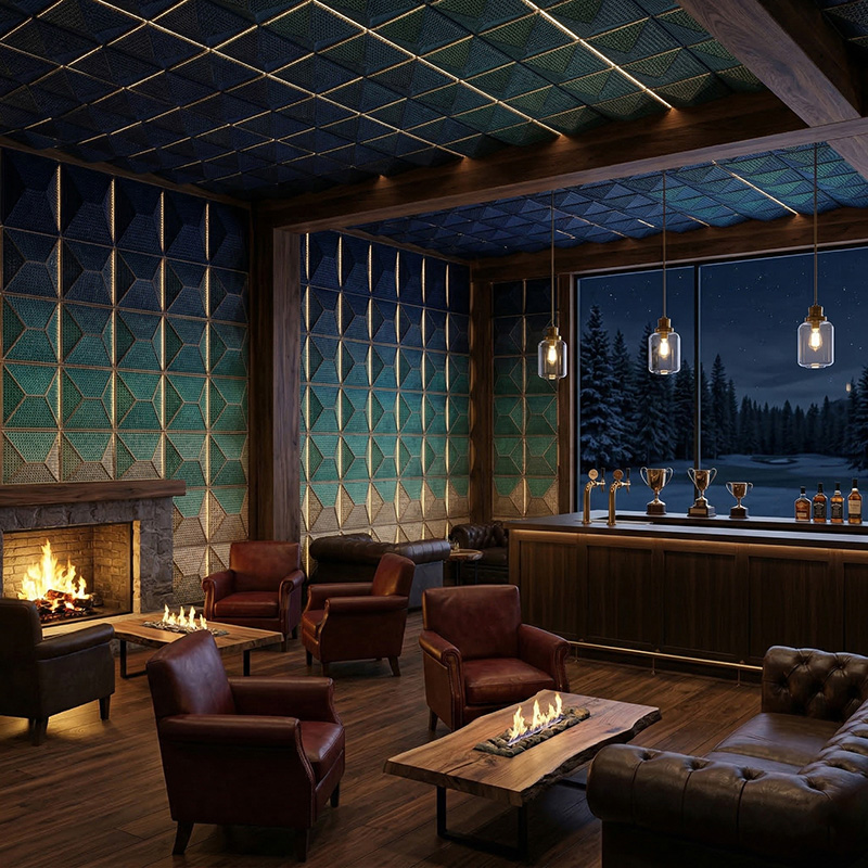 3D stars acoustic wall panel blue polyester fiber decorative sound absorbing panel modern interior design