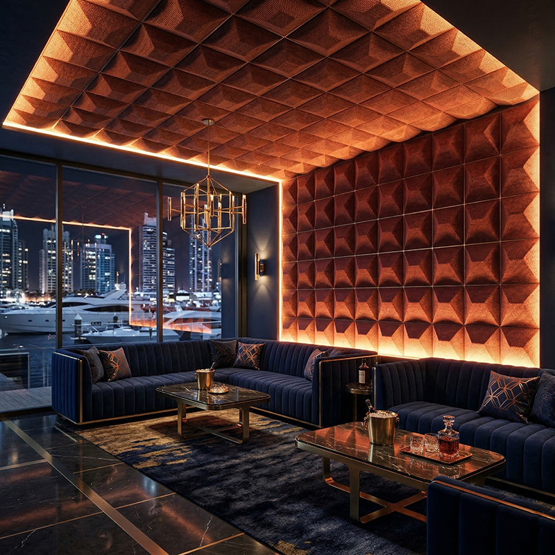 3D stars acoustic wall panel blue polyester fiber decorative sound absorbing panel modern interior design