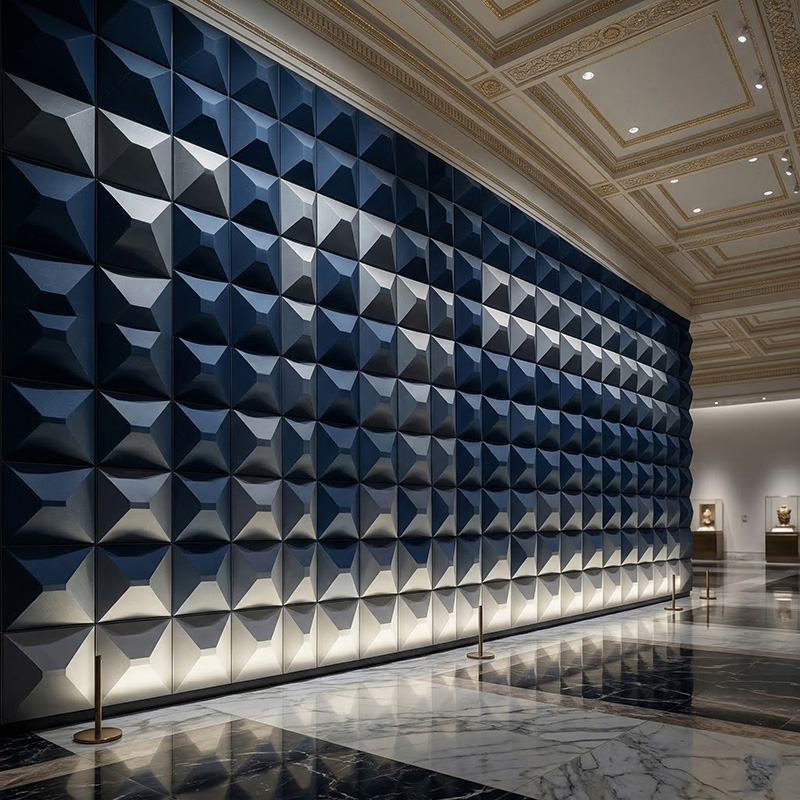 3D stars acoustic wall panel blue polyester fiber decorative sound absorbing panel modern interior design