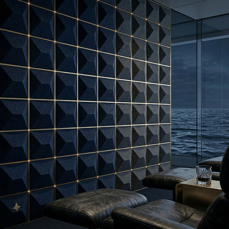 3D stars acoustic wall panel blue polyester fiber decorative sound absorbing panel modern interior design