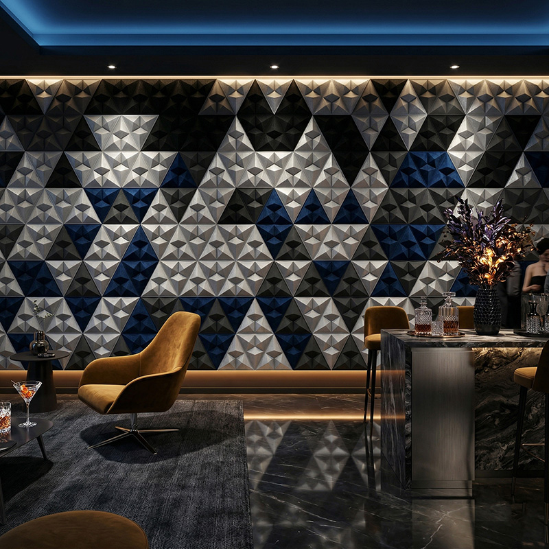 3D Wushan Mountain acoustic wall panels in modern interior with sound absorbing decorative polyester fiber design