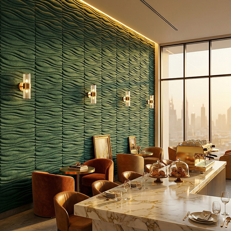 3D water flow acoustic panels green decorative sound absorbing wall tiles modern interior design