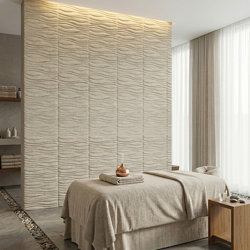 3D water flow acoustic panels green decorative sound absorbing wall tiles modern interior design