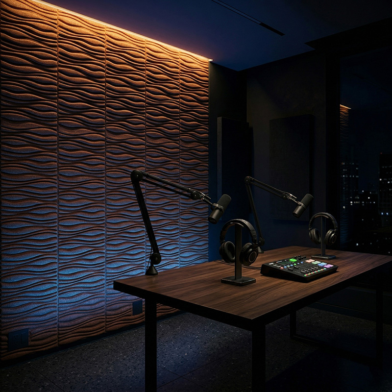 3D water flow acoustic panels green decorative sound absorbing wall tiles modern interior design