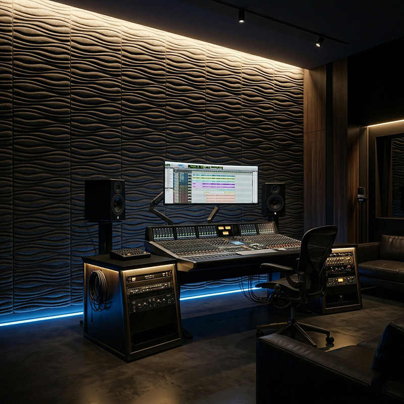 3D water flow acoustic panels green decorative sound absorbing wall tiles modern interior design