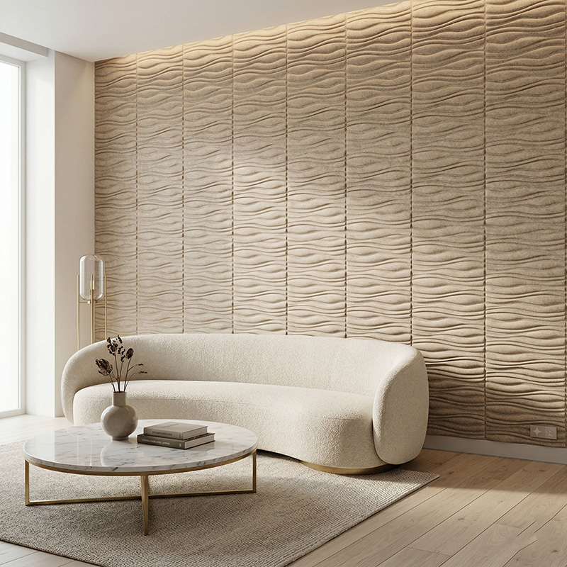 3D water flow acoustic panels green decorative sound absorbing wall tiles modern interior design