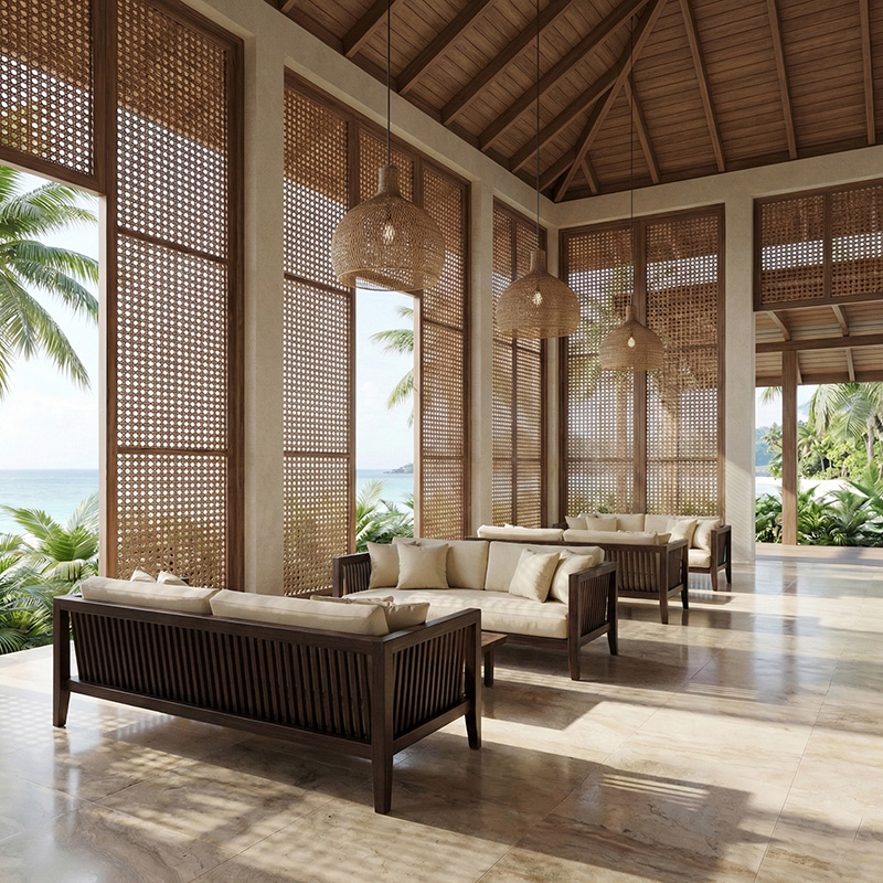 RATTANA P11NLDV normal linear synthetic rattan panel with dense woven texture for luxury interior wall cladding