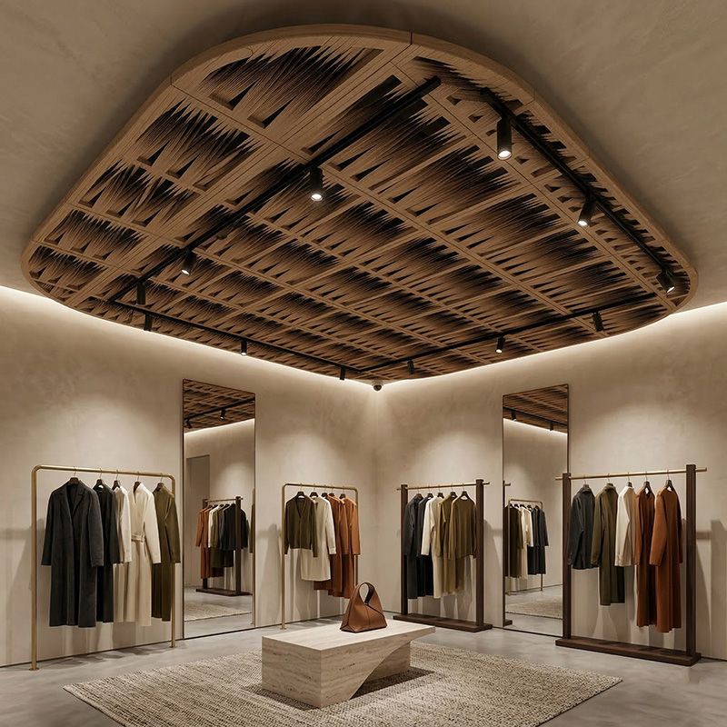 Vertical open weaving synthetic rattan wall panel with HDPE woven texture for luxury interior wall cladding and architectural feature walls.