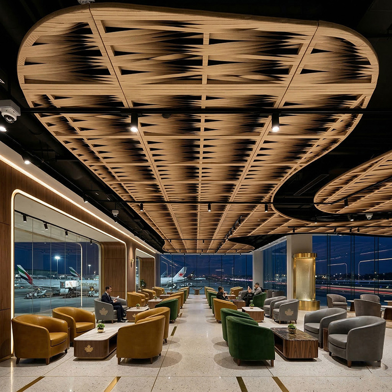 Vertical open weaving synthetic rattan wall panel with HDPE woven texture for luxury interior wall cladding and architectural feature walls.