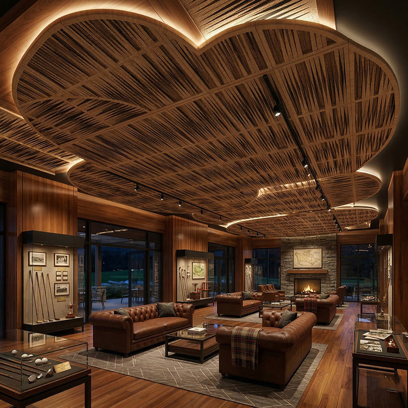 Vertical open weaving synthetic rattan wall panel with HDPE woven texture for luxury interior wall cladding and architectural feature walls.