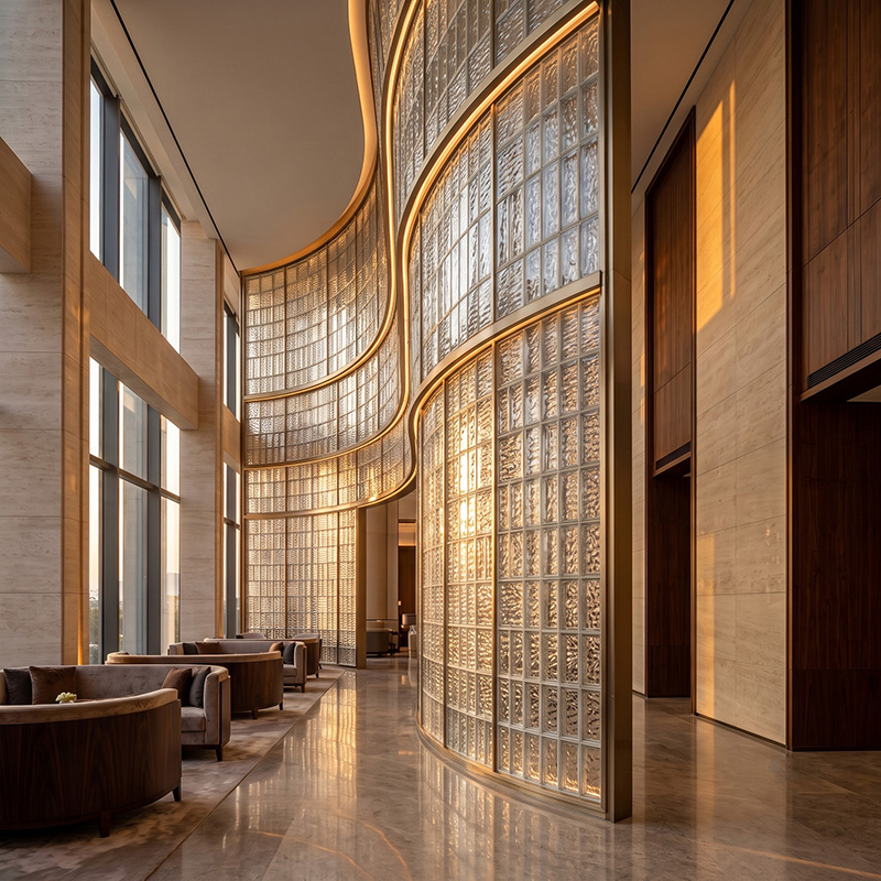 ORNVITRUM-CFRTGB Ripple Textured Glass Block with a flowing textured surface for decorative interior applications.