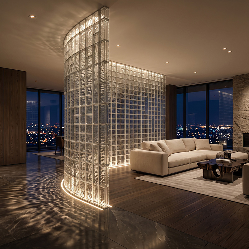 ORNVITRUM-CFRTGB Ripple Textured Glass Block with a flowing textured surface for decorative interior applications.