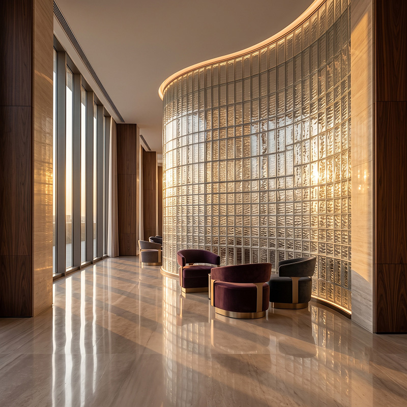 ORNVITRUM-CFRTGB Ripple Textured Glass Block with a flowing textured surface for decorative interior applications.