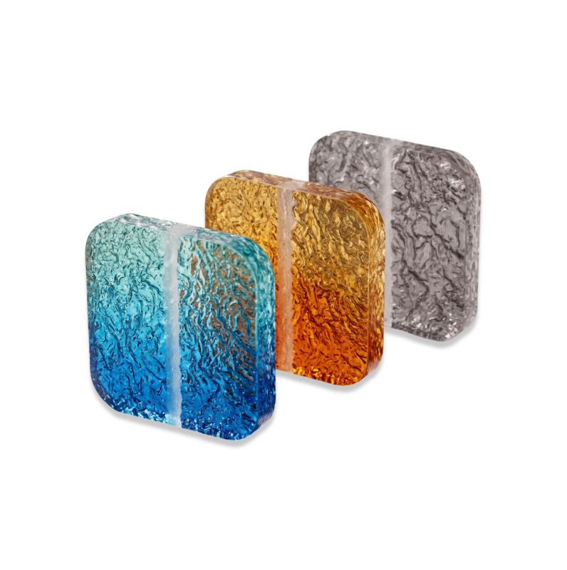 ORNVITRUM CFFGB curved frosted decorative glass block with a textured crushed-ice finish.